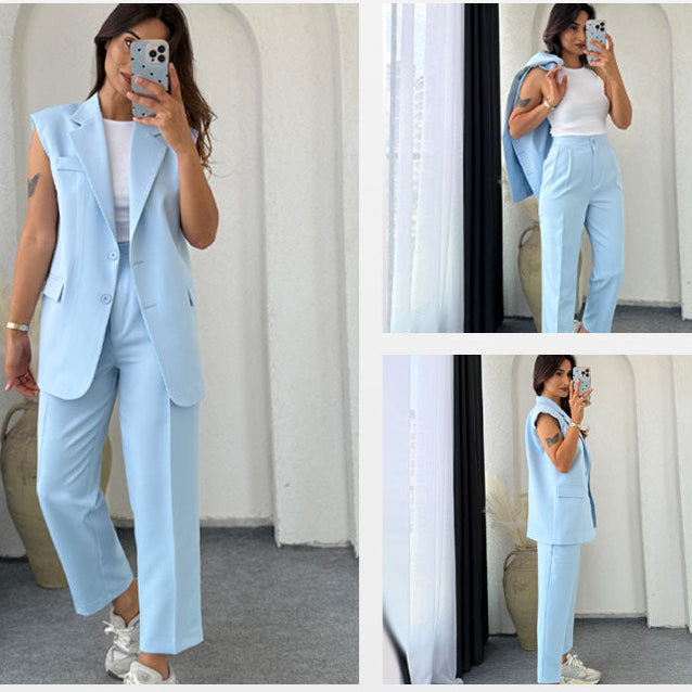Vesture — Ärmelloses Blazer- und Hochbund-Hosen-Set