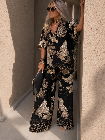 Verandine — Bedrucktes Top & Weites-Bein-Hose Set