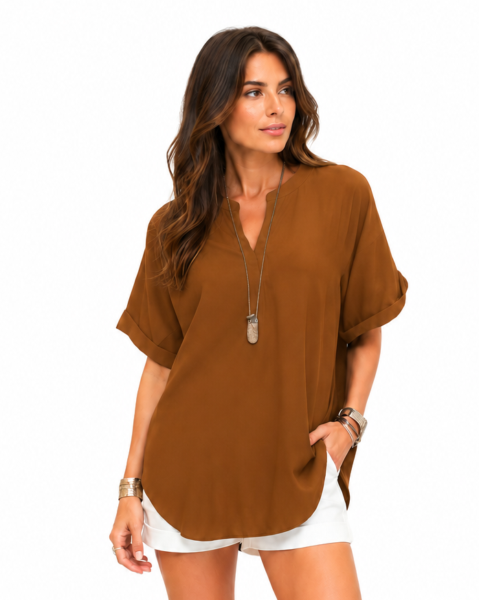 Shania — Lockere Bluse in Unifarbe, Casual-Stil