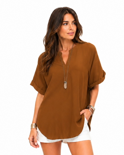 Shania — Lockere Bluse in Unifarbe, Casual-Stil