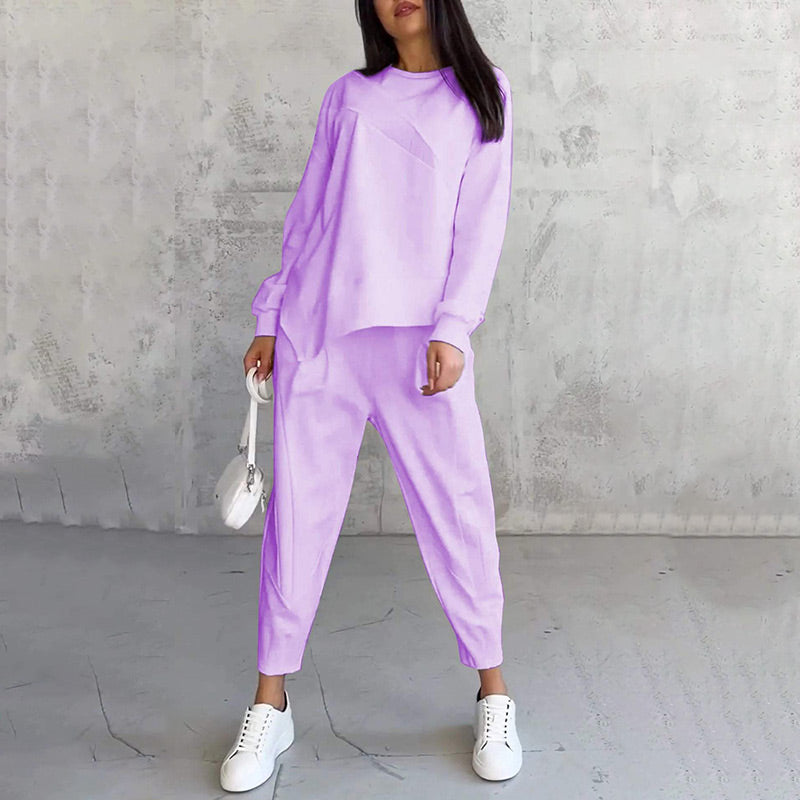 Noemi — Asymmetrisches Saum Sweatshirt & Hose Lounge Set