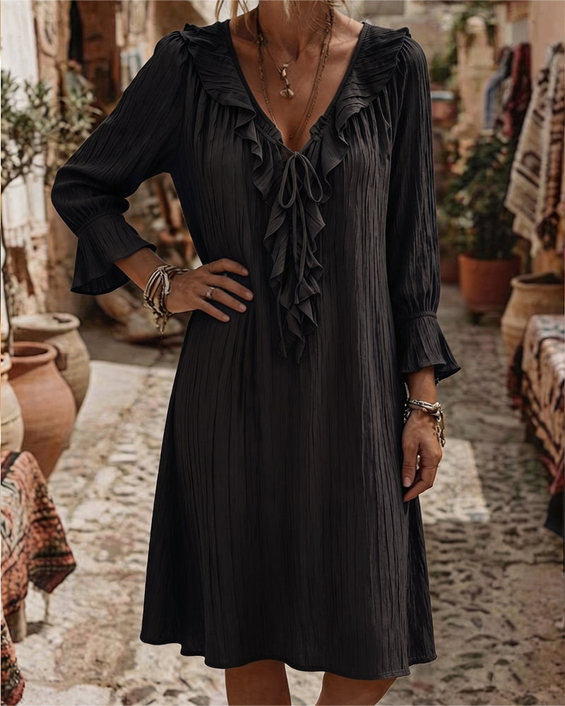 Recil — Rüschenkragen-Kleid mit Schleife und 3/4-Ärmeln