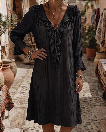 Recil — Rüschenkragen-Kleid mit Schleife und 3/4-Ärmeln