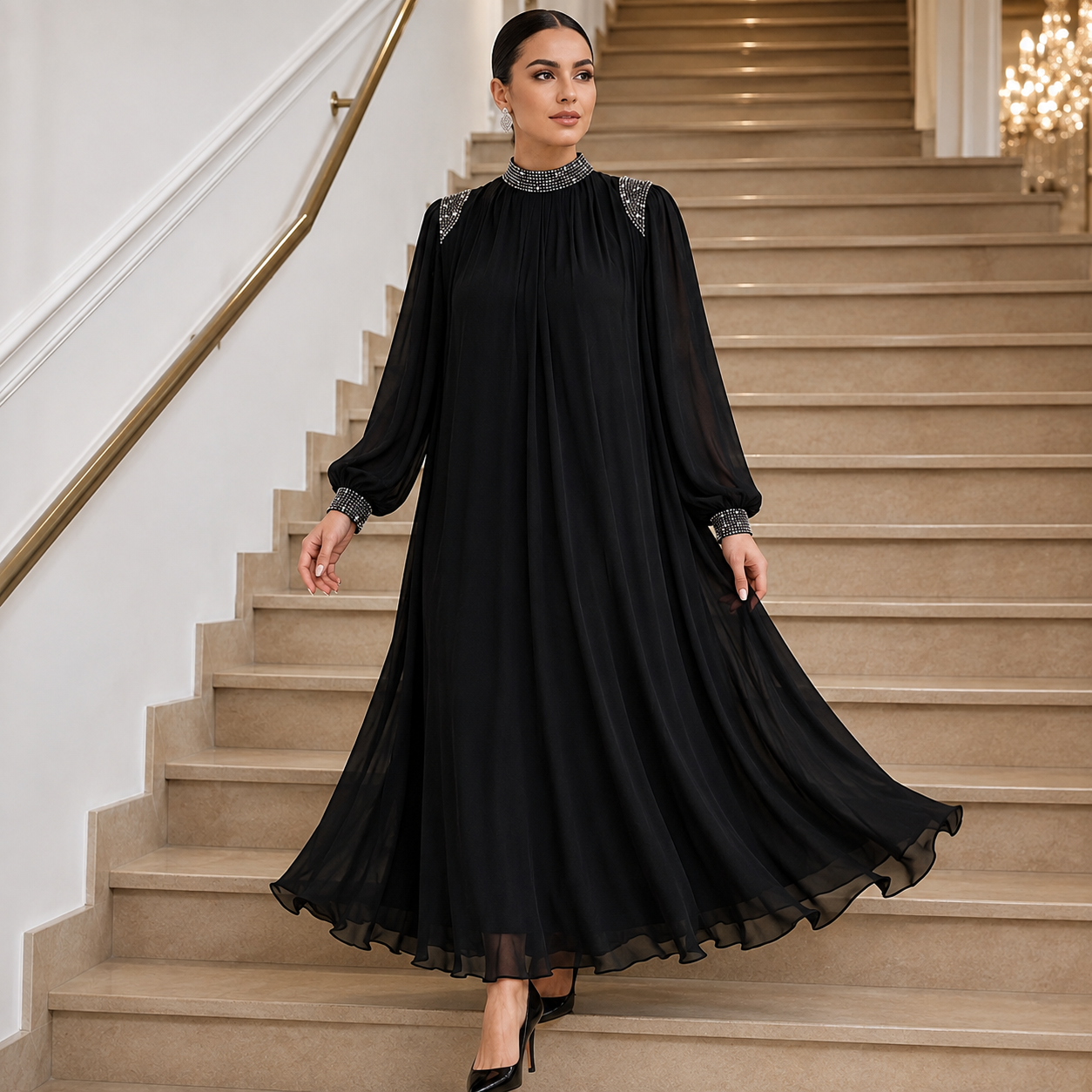 Marilore — Maxikleid mit Plissierung und Strass