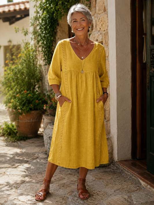 Rossana — Leinen- und Baumwollspitzenkleid
