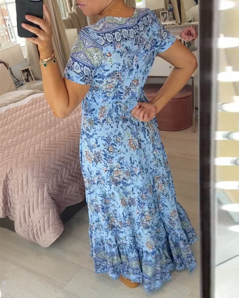 Elarosse — Midi-Kleid mit V-Ausschnitt und Blumenmuster