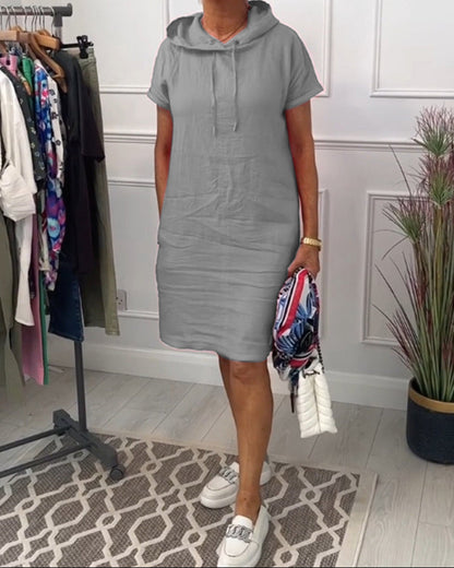 Aurève - Kapuzen-Kurzarm-Casual-Kleid