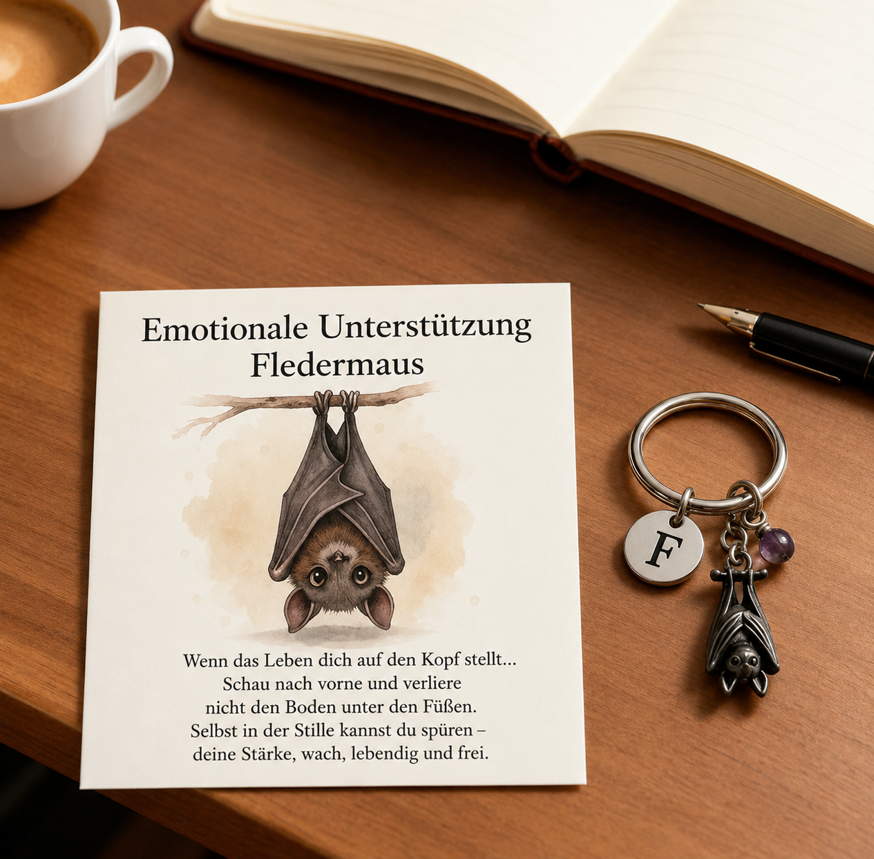 Halvorsen — Glücksbringer-Fledermaus-Schlüsselanhänger mit Grußkarte