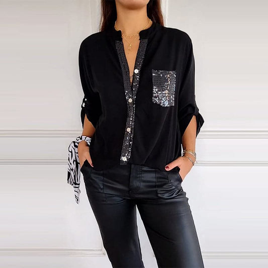 Mironé — Pailletten Patchwork Hemd