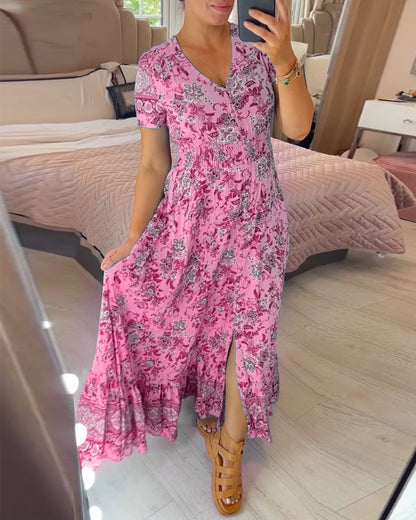 Elarosse — Midi-Kleid mit V-Ausschnitt und Blumenmuster
