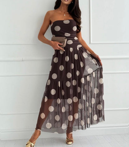 Puntillé — Trägerloses Maxikleid mit Polka Dots
