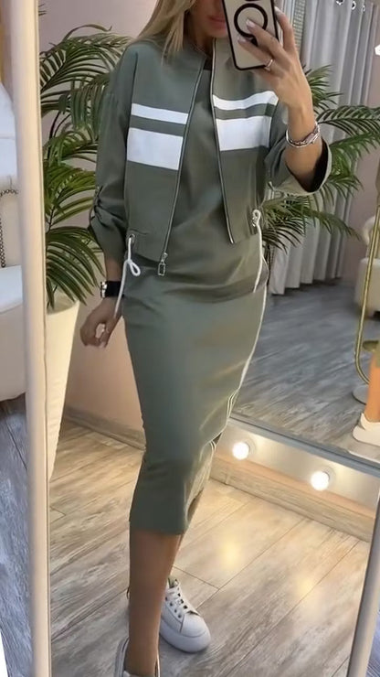 Structé — Mock-Neck Jacke & Midi Kleid Zweiteiliges Set