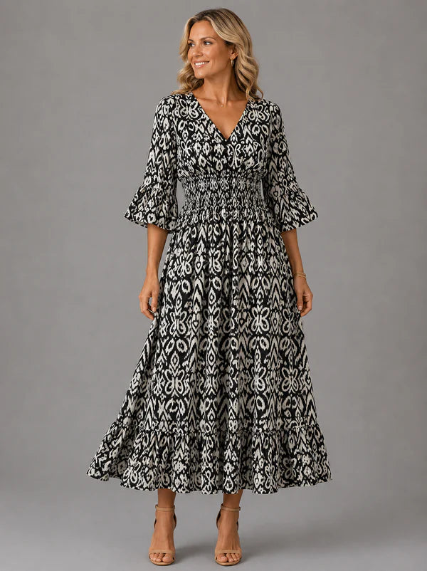 Vivenne  — V-Ausschnitt Vintage Maxikleid