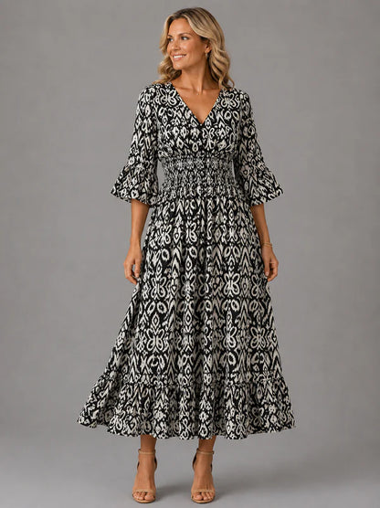 Vivenne  — V-Ausschnitt Vintage Maxikleid