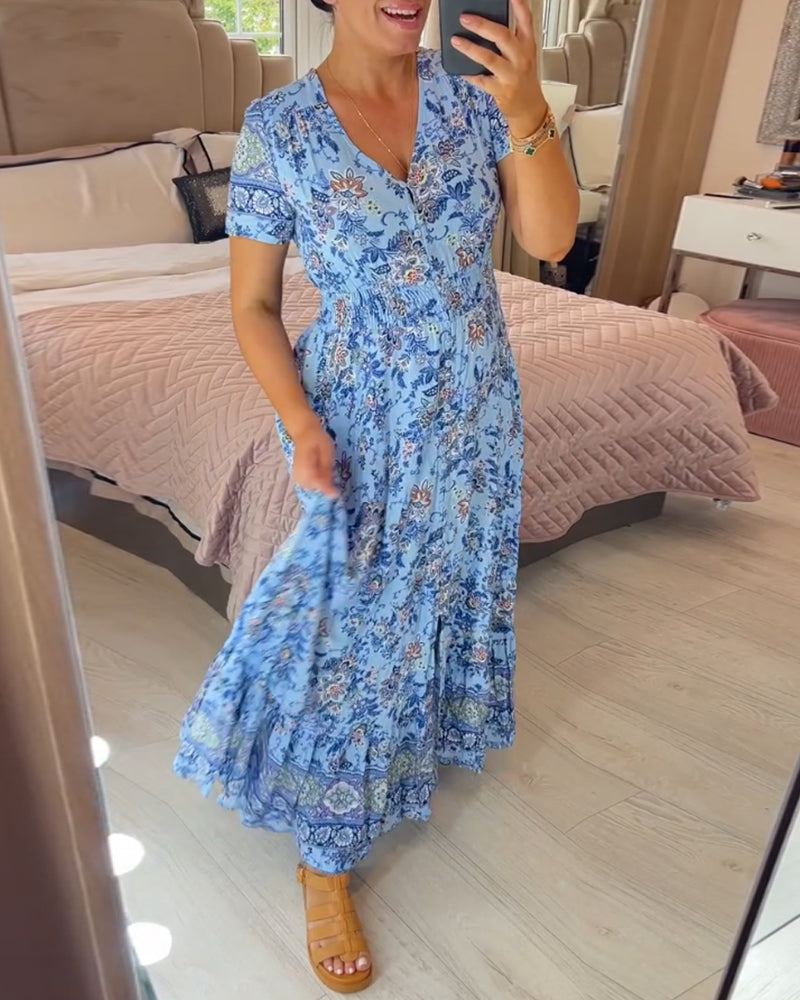 Elarosse — Midi-Kleid mit V-Ausschnitt und Blumenmuster