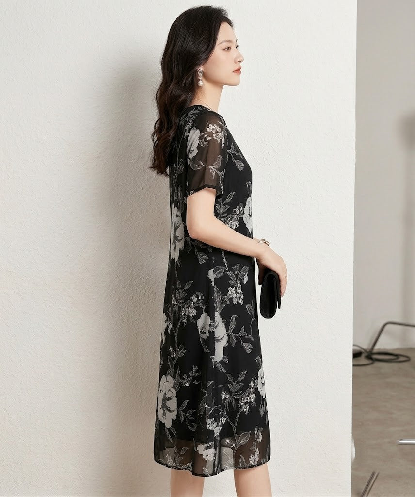Elisa — Florales Chiffon Kleid