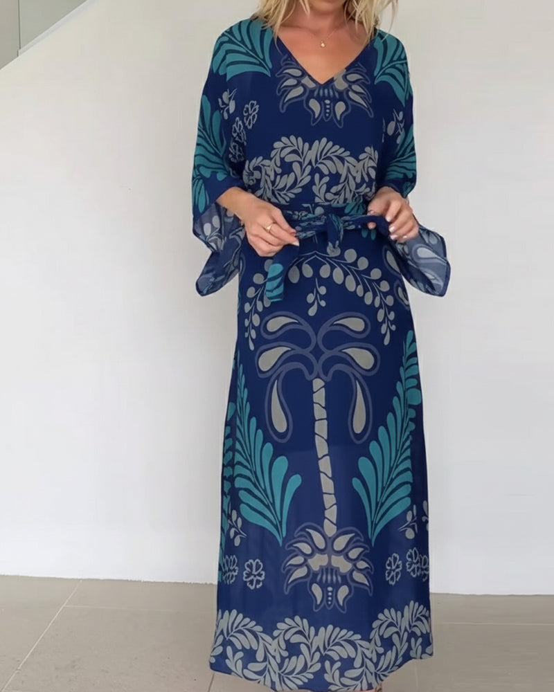 Erika — Boho-Kleid mit V-Ausschnitt, lockere Passform