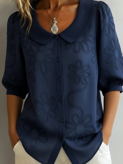Florennzie — Bestickte Blumenshirt mit Stehkragen
