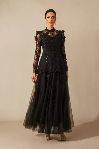 Elizabeth - Besticktes Spitzen-Maxikleid mit Schmetterlingen