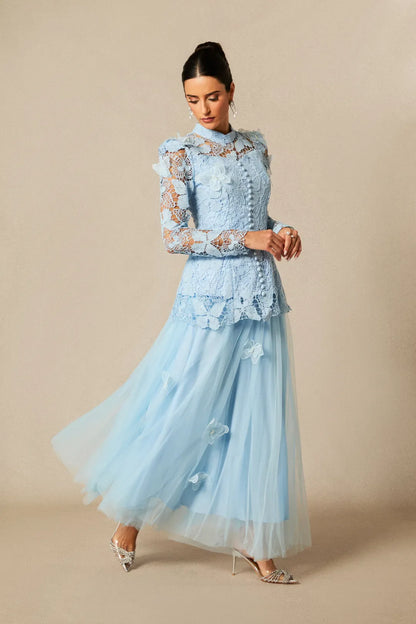 Elizabeth - Besticktes Spitzen-Maxikleid mit Schmetterlingen