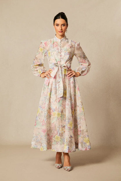 Anne — Maxikleid mit floralem Ballonärmel