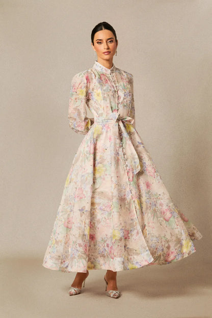 Anne — Maxikleid mit floralem Ballonärmel