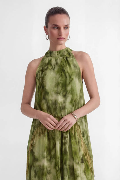 Verdène — Maxikleid mit Neckholder und Fransen