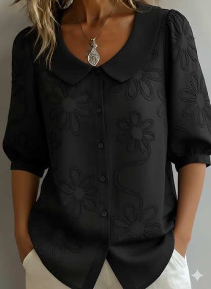 Florennzie — Bestickte Blumenshirt mit Stehkragen