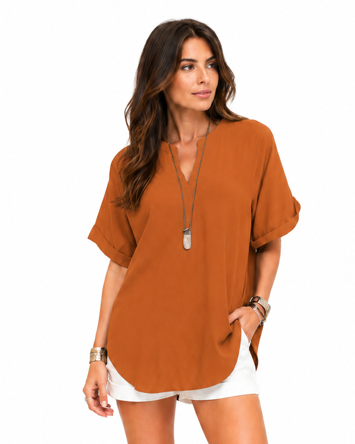 Shania — Lockere Bluse in Unifarbe, Casual-Stil