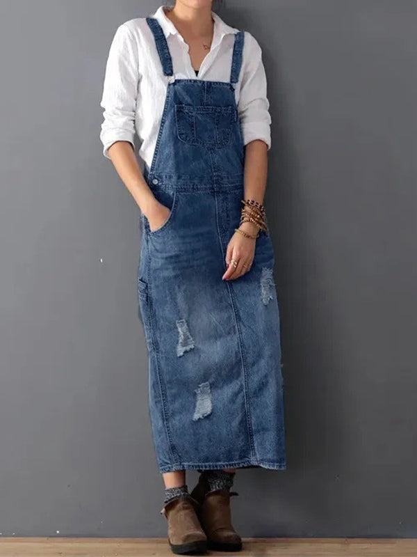 Lorena - Zerrissenes Denim-Kleid mit Rückenschlitz