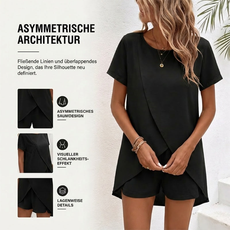 Vaelora — Asymmetrisches Top & Shorts Zweiteiliges Set