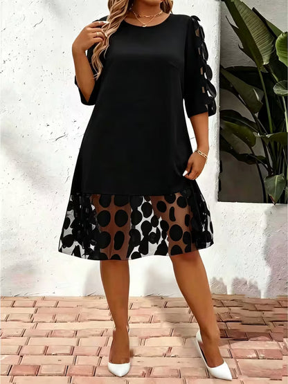 Puntelle — Flared Dot-Embellished Plus Size Midi-Kleid