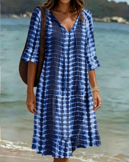 Camedor — Midikleid mit V-Ausschnitt und Blauton-Print