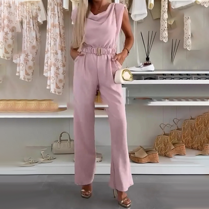 Sovaine — Ärmelloser Jumpsuit mit Drapiertem Kragen