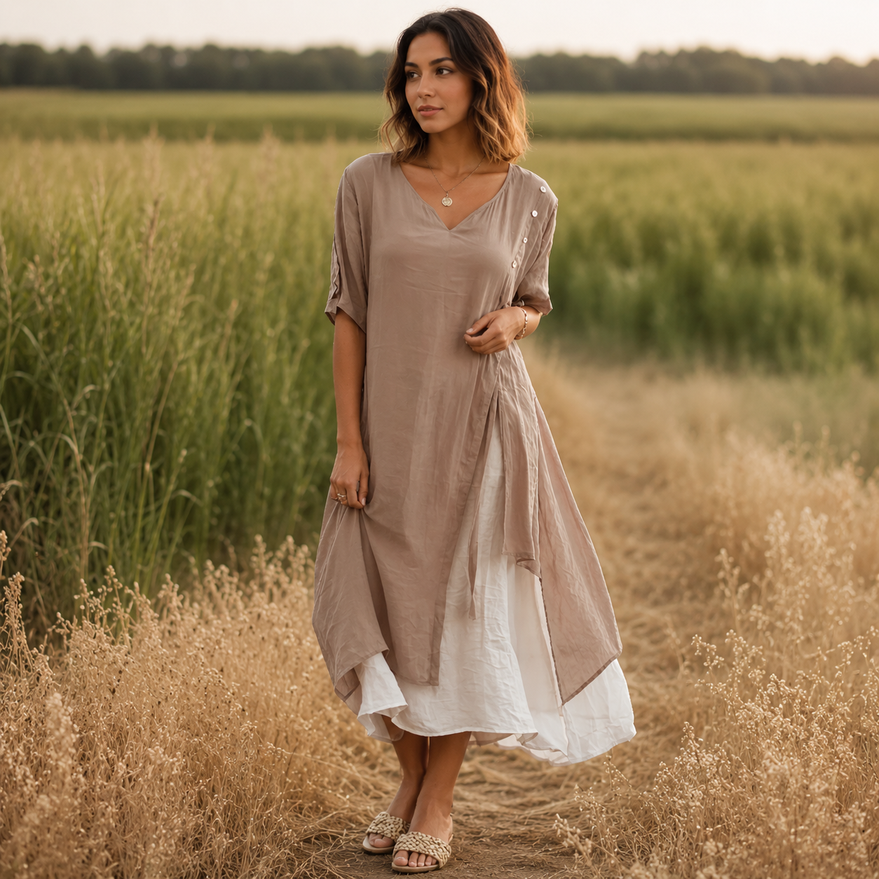 Aveline — V-Ausschnitt Maxikleid