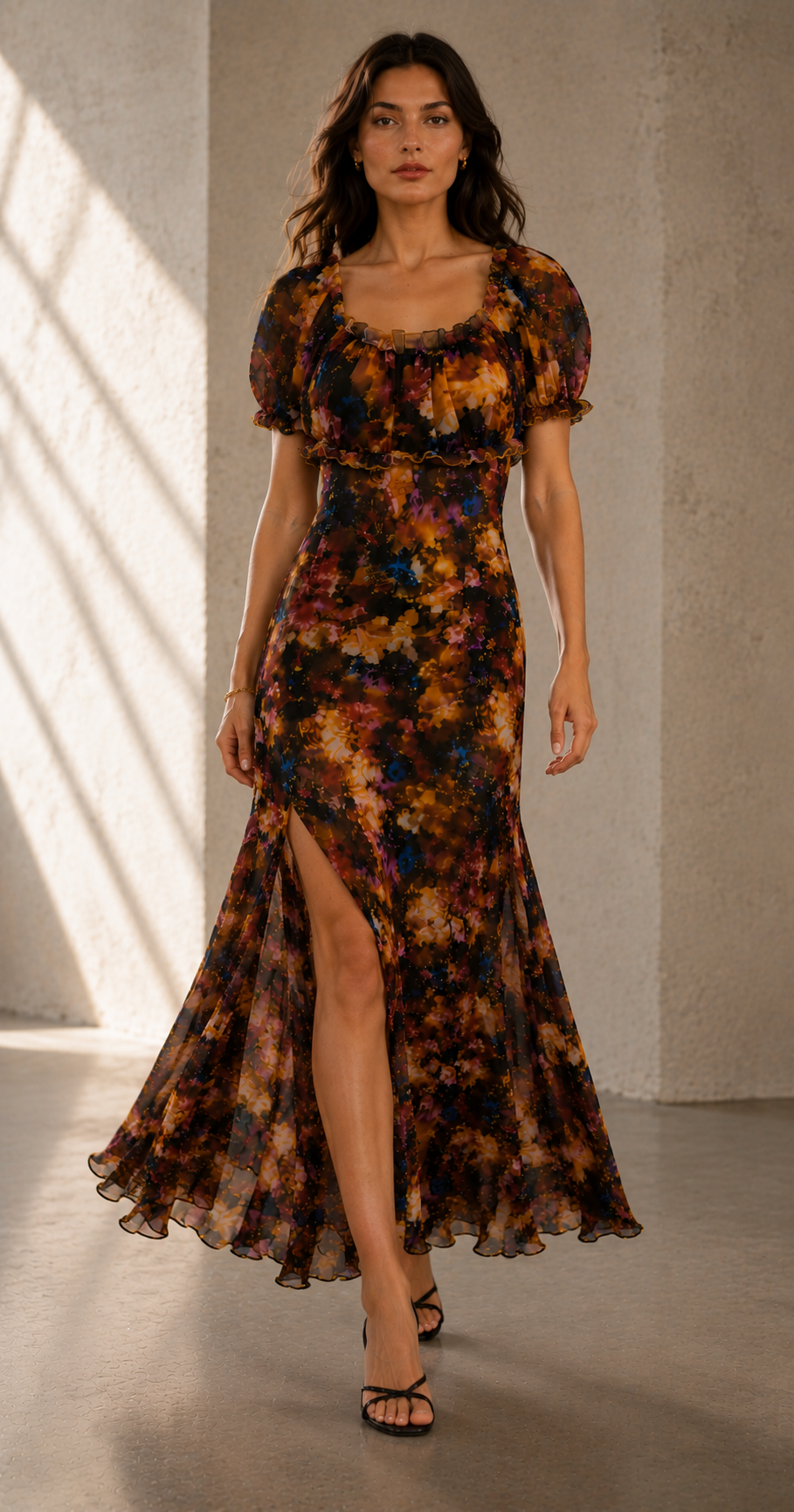 Venedig — Drapiertes Seidenstrick-Abendkleid