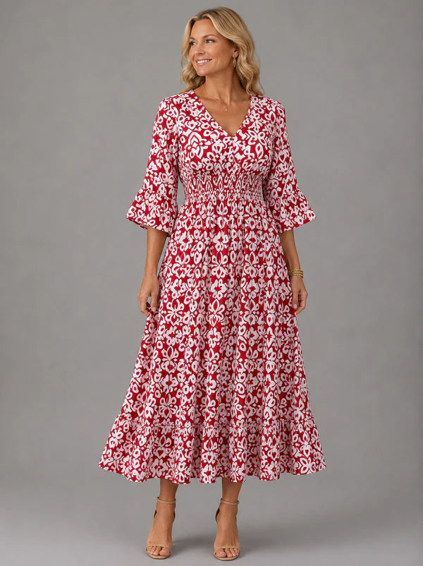 Vivenne  — V-Ausschnitt Vintage Maxikleid