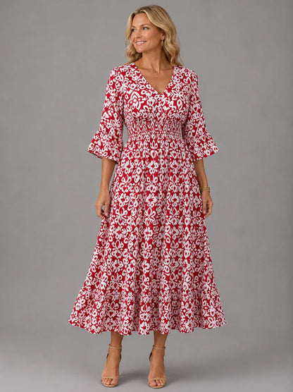 Vivenne  — V-Ausschnitt Vintage Maxikleid