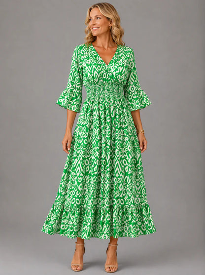 Vivenne  — V-Ausschnitt Vintage Maxikleid