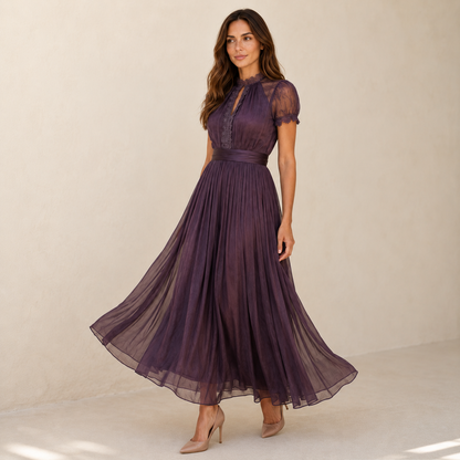 Velance — Chiffon Maxi-Kleid mit Spitzenkragen