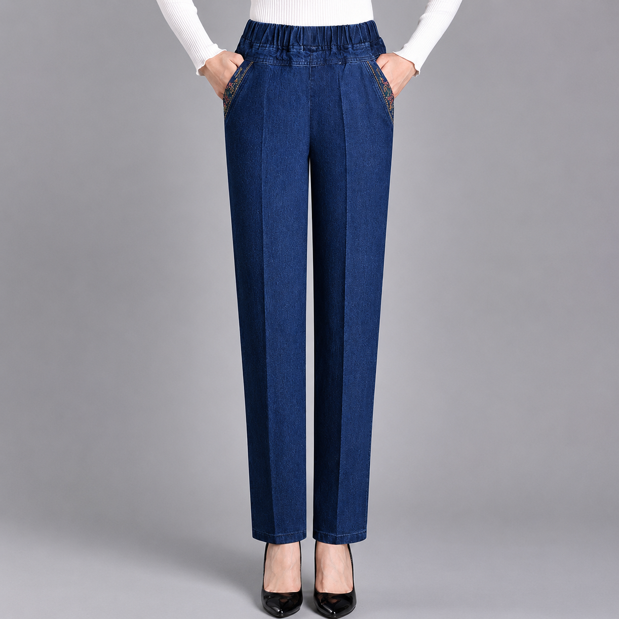 Dena — Damen Jeans mit weitem Bein und elastischem Bund