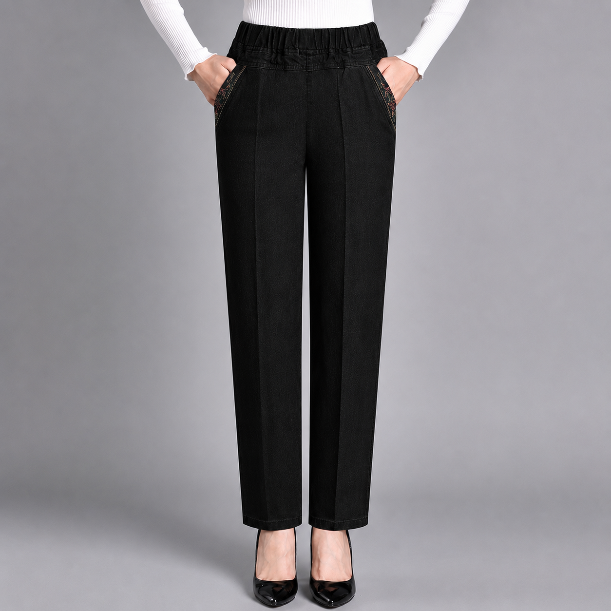 Dena — Damen Jeans mit weitem Bein und elastischem Bund