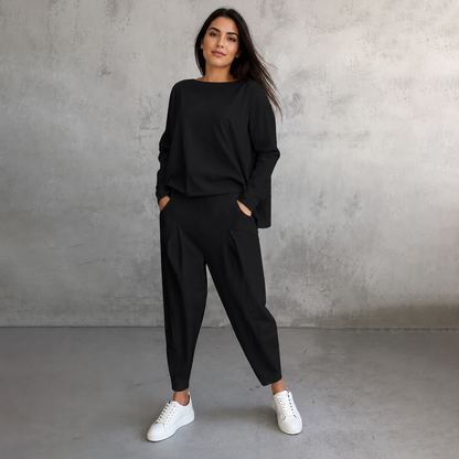 Cotonné — Asymmetrisches Sweatshirt- und Hosen-Set aus Baumwolle