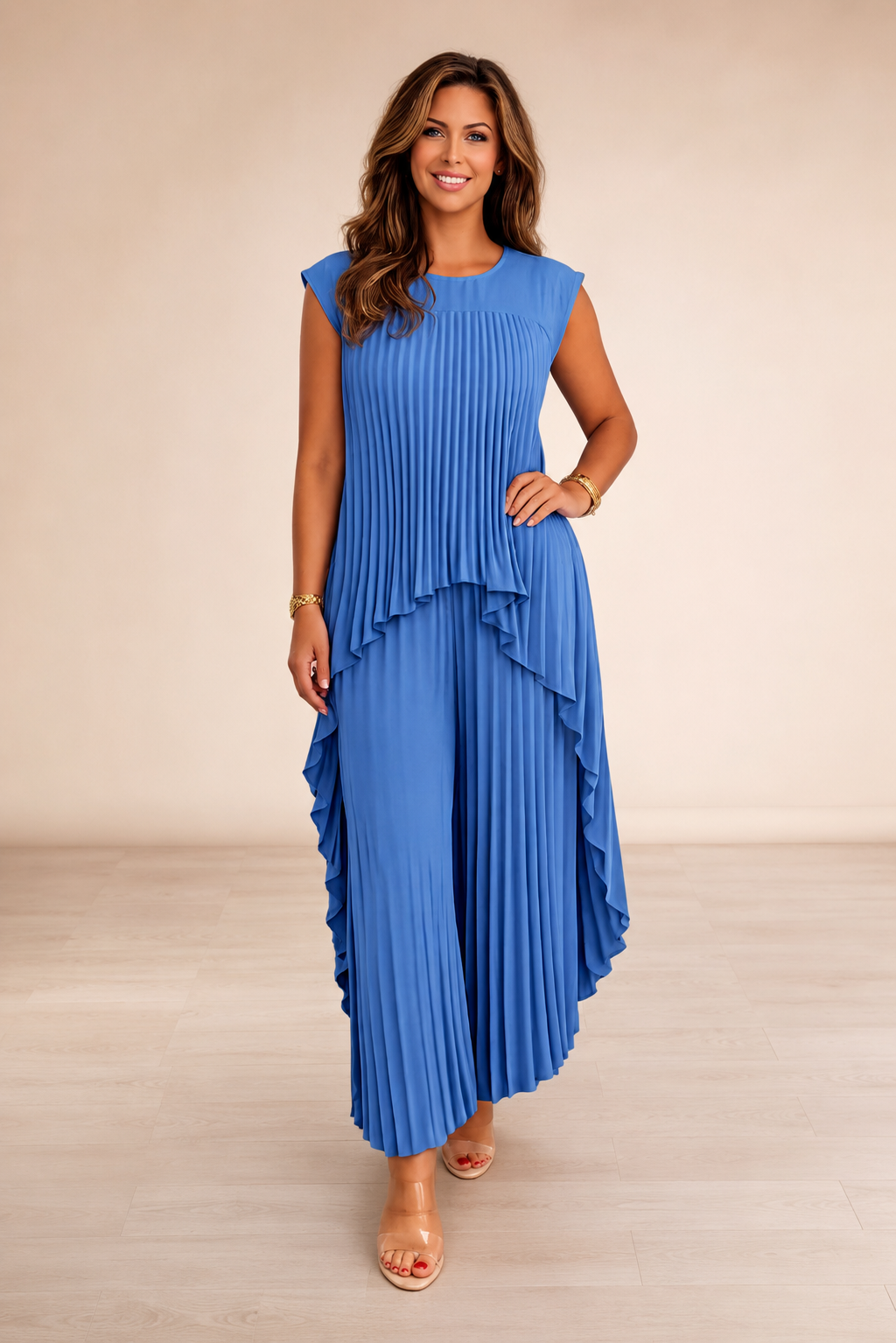 Lène — Plissiertes Top & Weitbeinige Hose Set