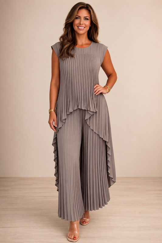 Lène — Plissiertes Top & Weitbeinige Hose Set