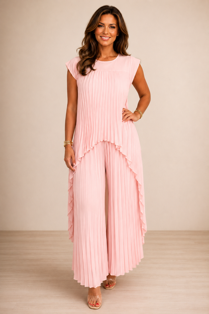 Lène — Plissiertes Top & Weitbeinige Hose Set