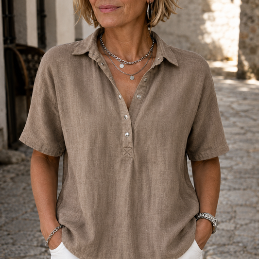 Vera — Bluse im Leinen-Stil mit Kragen