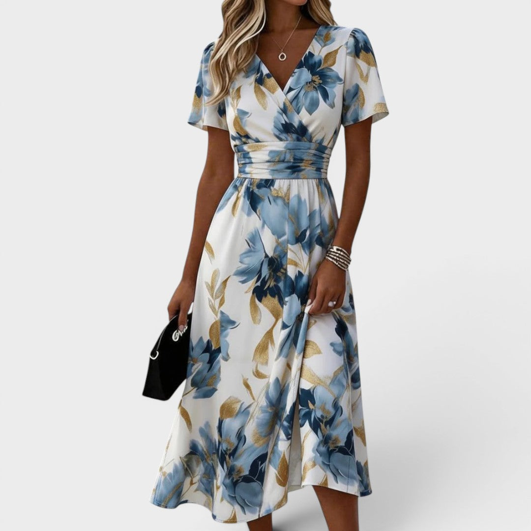 Denise — Floral Wickel-Midi-Kleid