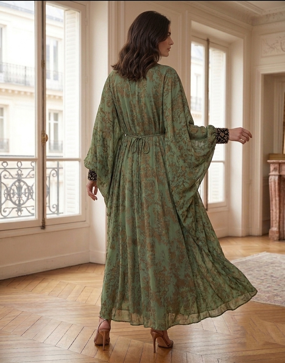 Veldra - Maxikleid mit floralem Muster in Waldgrün