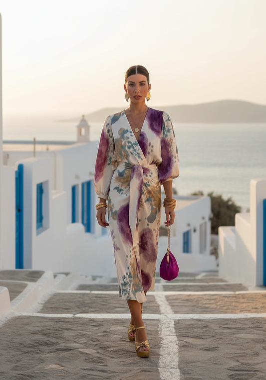 Lourdes — Drapiertes Midi-Kleid